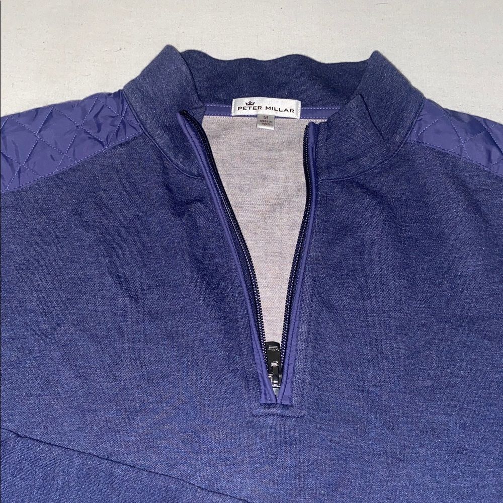 Peter Millar Dark Blue Zip-Up Sweater with Quilted Accents